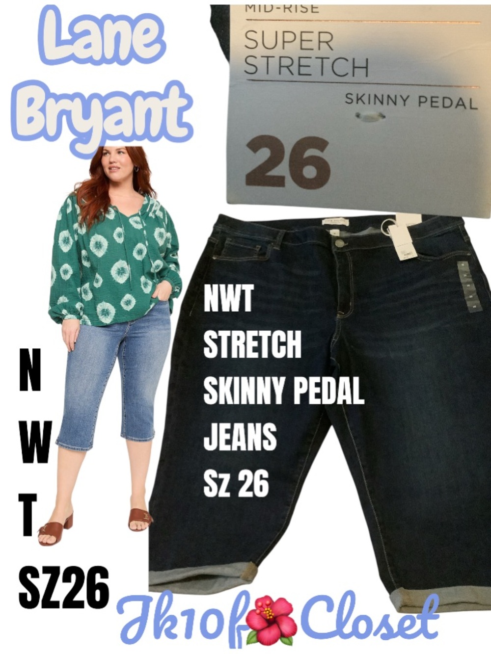 LOWEST🌺 NWT Lane Bryant Dark Blue Super Stretch Mid-rise Skinny Crop Pedal Jeans